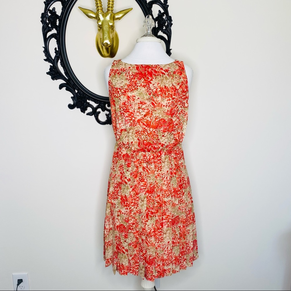 Lauren by Ralph Lauren Coral & Tan Floral Print Dress